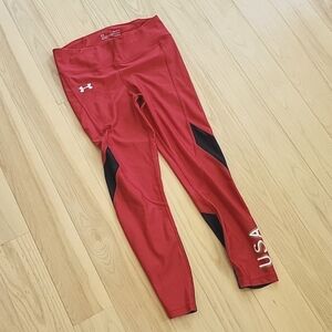 Under Armour Leggings M Red Black Athletic Compression USA Workout